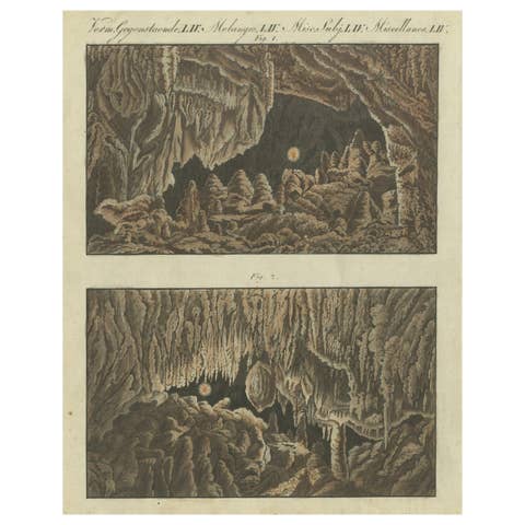 Stunning 1805 Hand-Colored Engraving of Cave Interiors from Bertuch’s Work