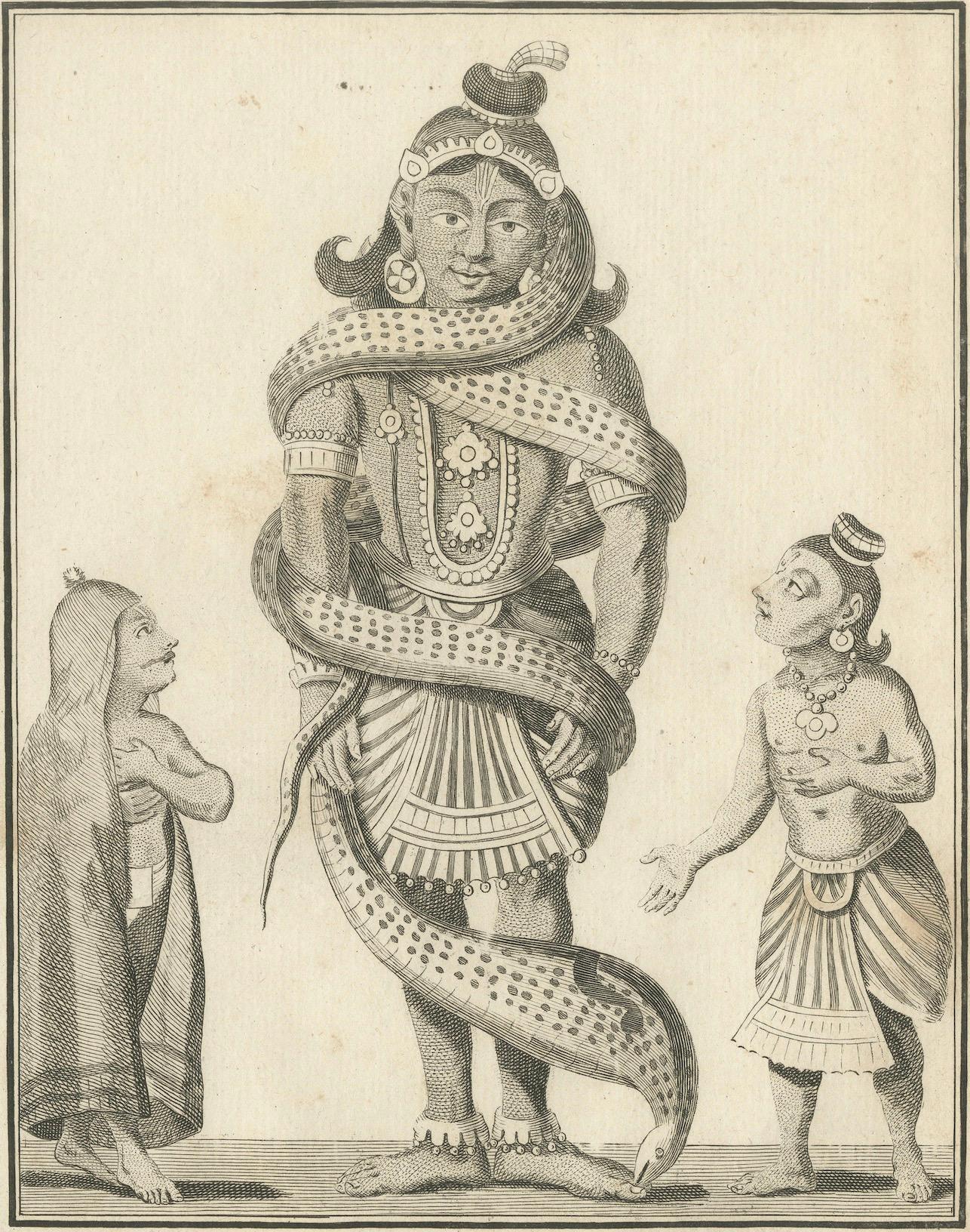 Paper 1806 French Print of Quichena: Serpent-Wrapped Deity - Hindu Engraving For Sale