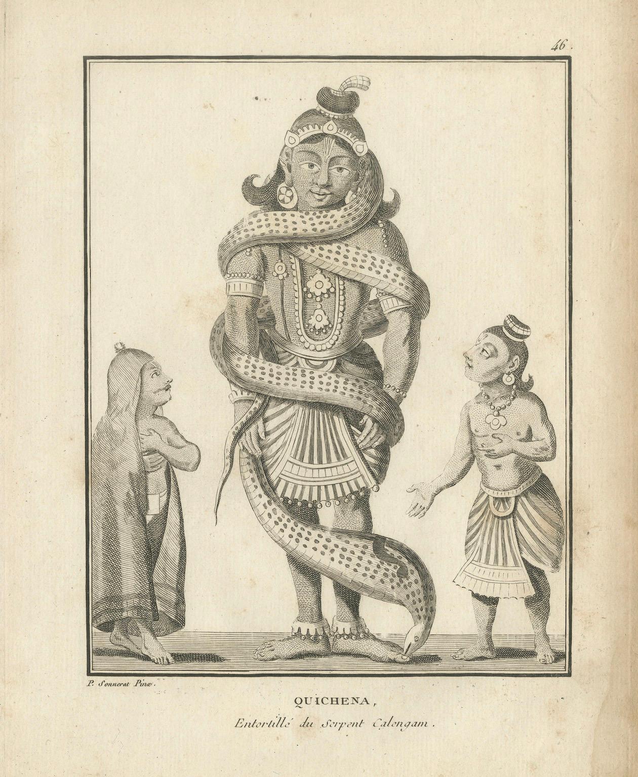 1806 French Print of Quichena: Serpent-Wrapped Deity - Hindu Engraving For Sale 1