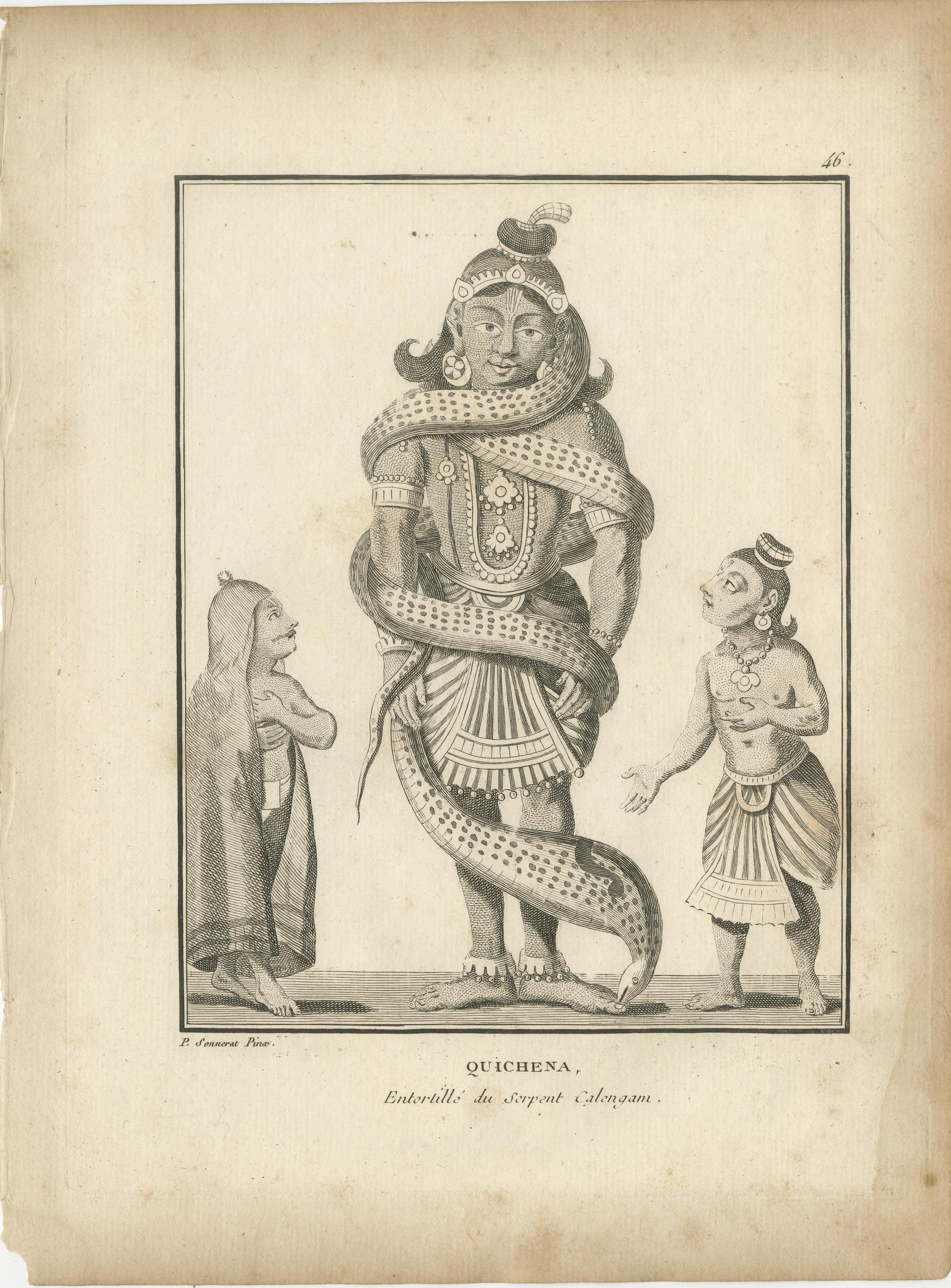 1806 French Print of Quichena: Serpent-Wrapped Deity - Hindu Engraving For Sale 2