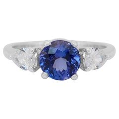 Stunning 1.80ct Tanzanite and Diamonds 3-Stone Ring in Platinum - IGI Certified
