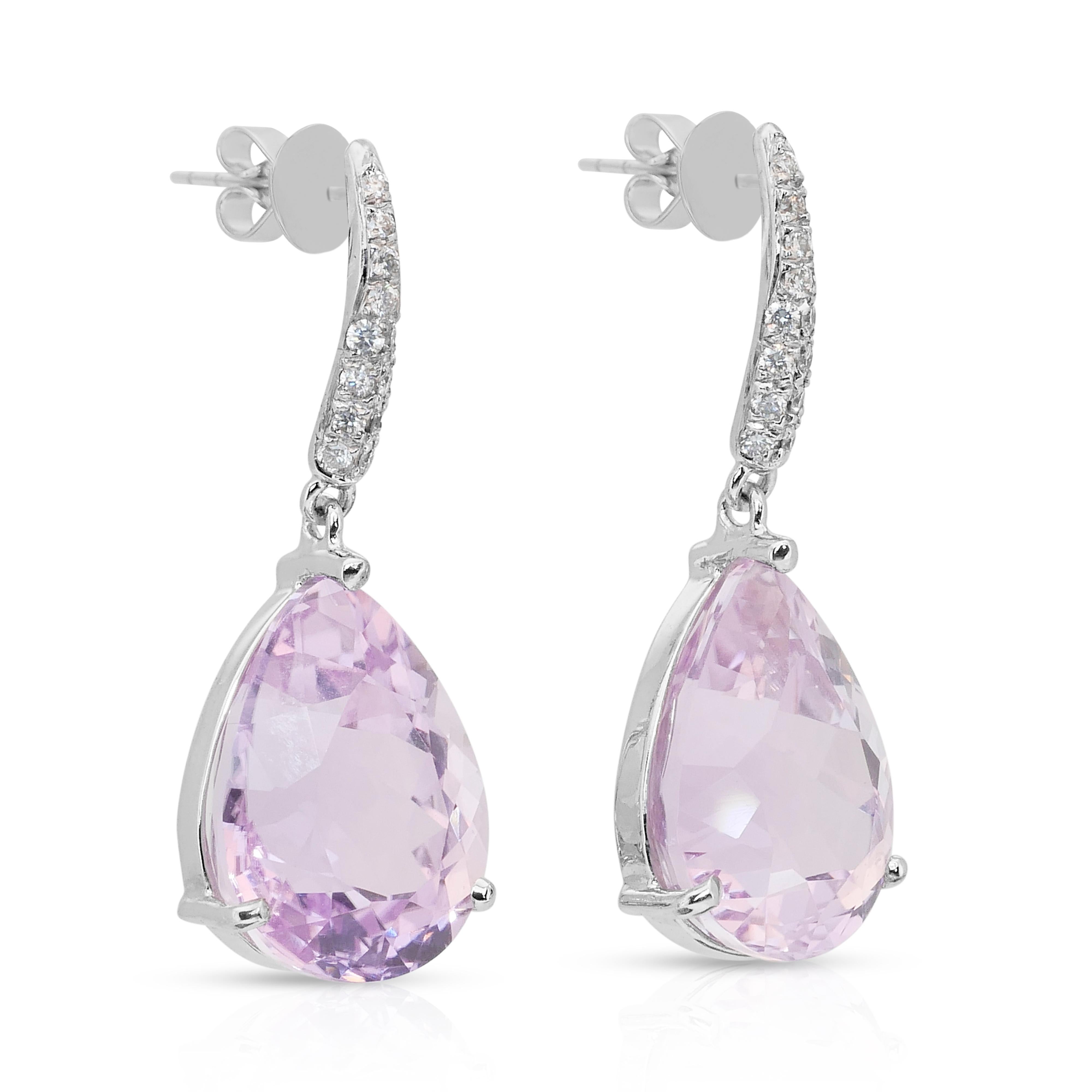 Pear Cut Stunning 18.20ct Kunzites and Diamonds Drop Earrings in 18k White Gold For Sale