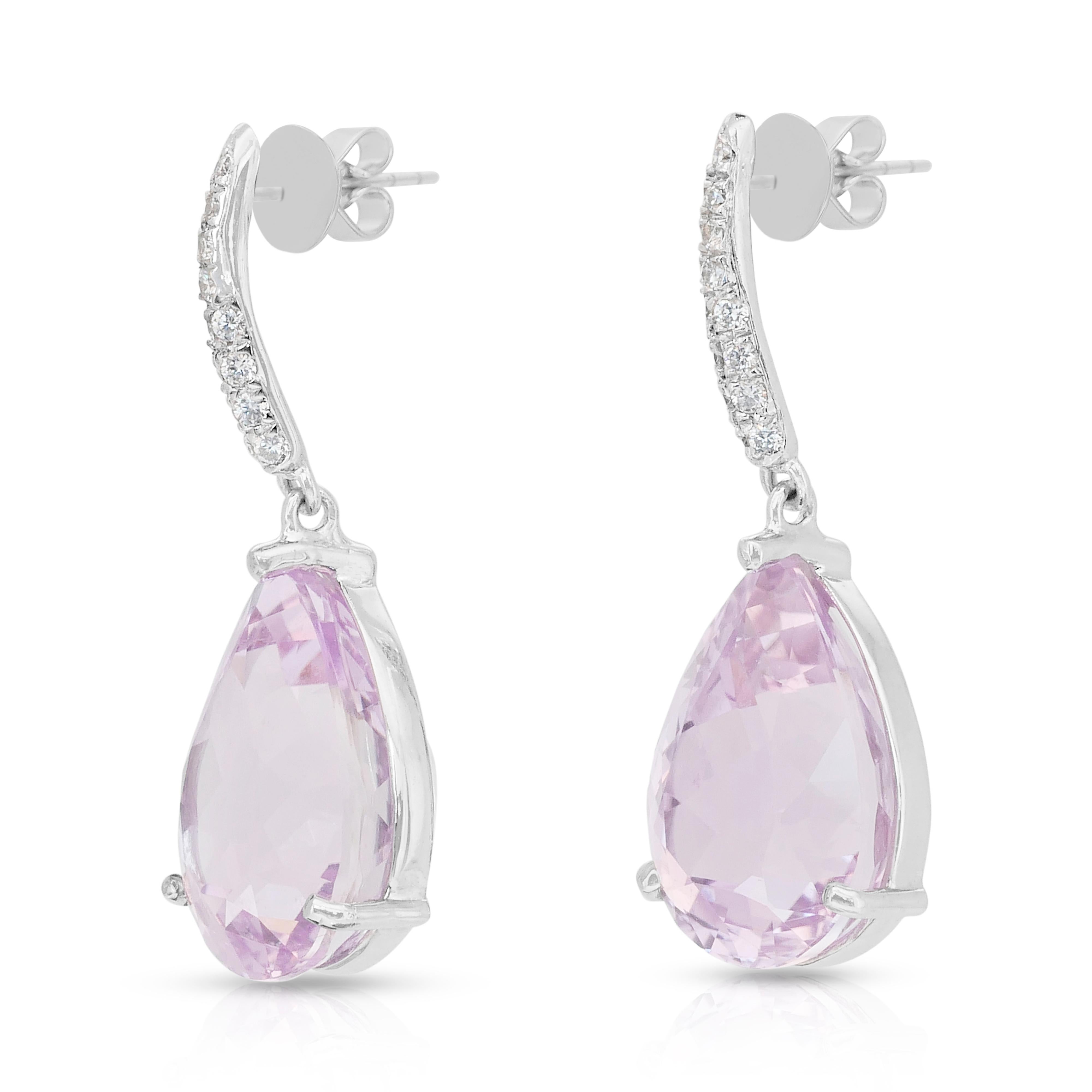 Stunning 18.20ct Kunzites and Diamonds Drop Earrings in 18k White Gold For Sale 2