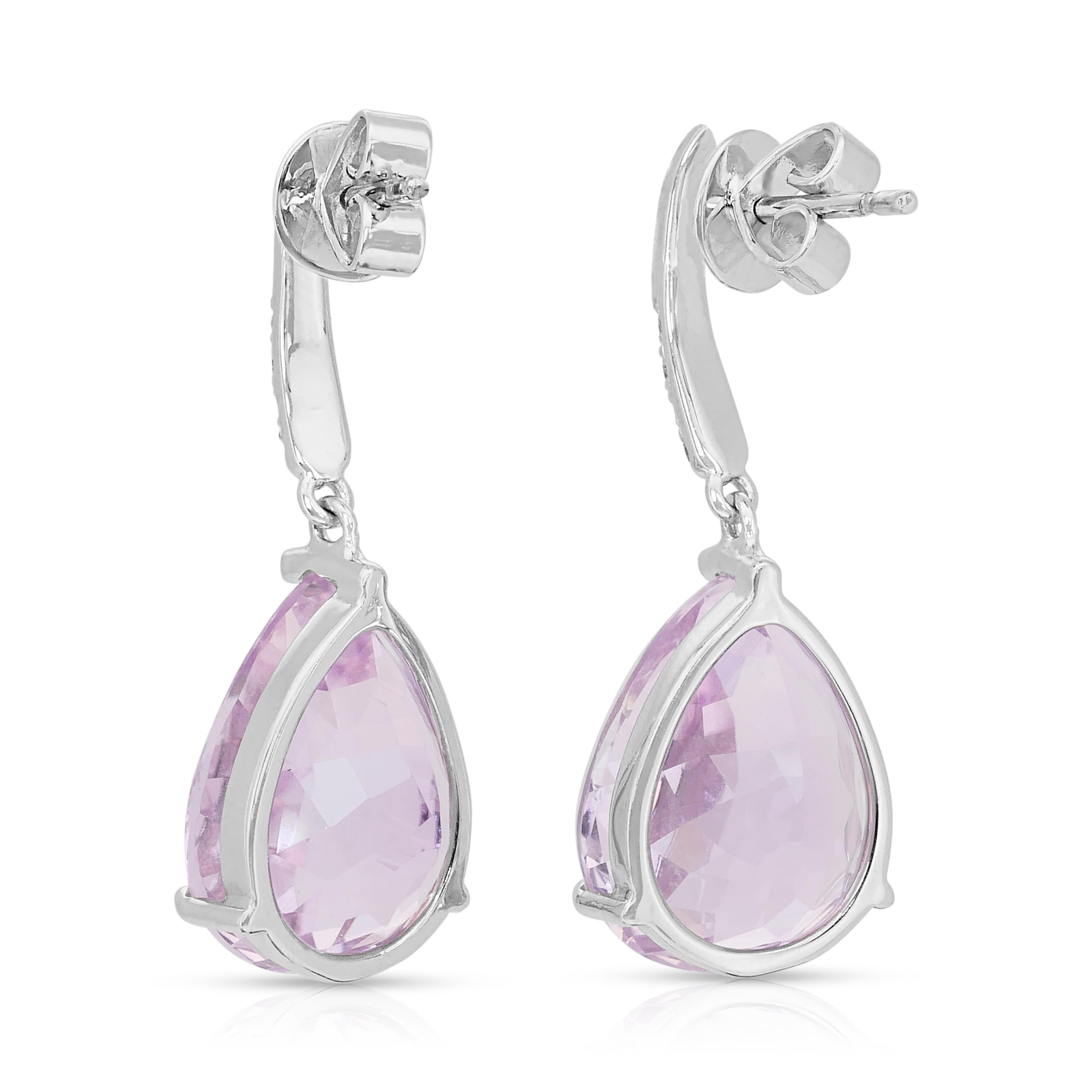 Stunning 18.20ct Kunzites and Diamonds Drop Earrings in 18k White Gold For Sale 3