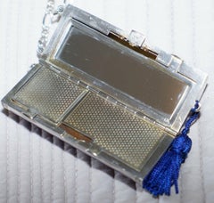 Stunning 1876 Solid Silver and Enameled Ladies Clutch Compact with Mirror Etc