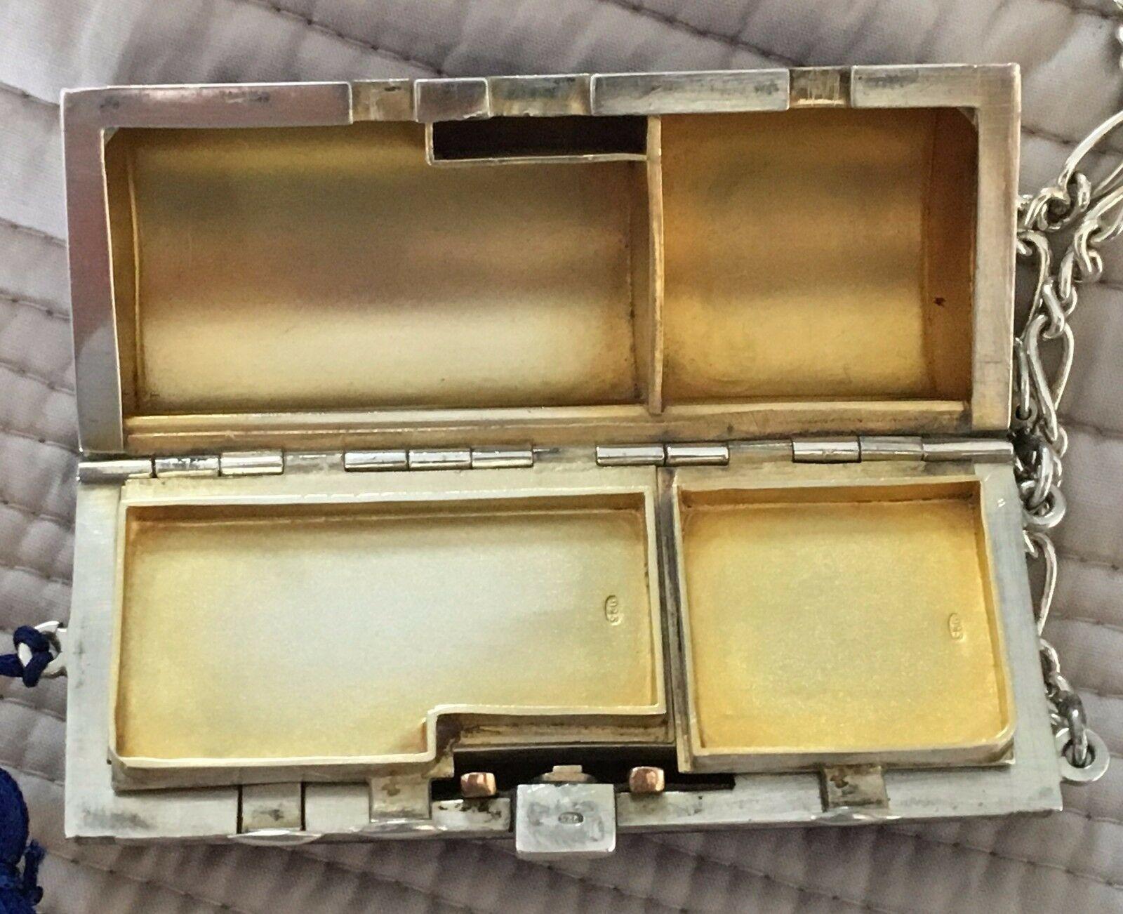 Stunning 1876 Solid Silver and Enameled Ladies Clutch Compact with Mirror Etc 2