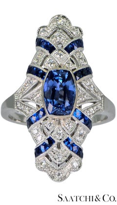 Stunning 18K 750 White Gold - Natural VVS Diamond & Blue Sapphire: Ring