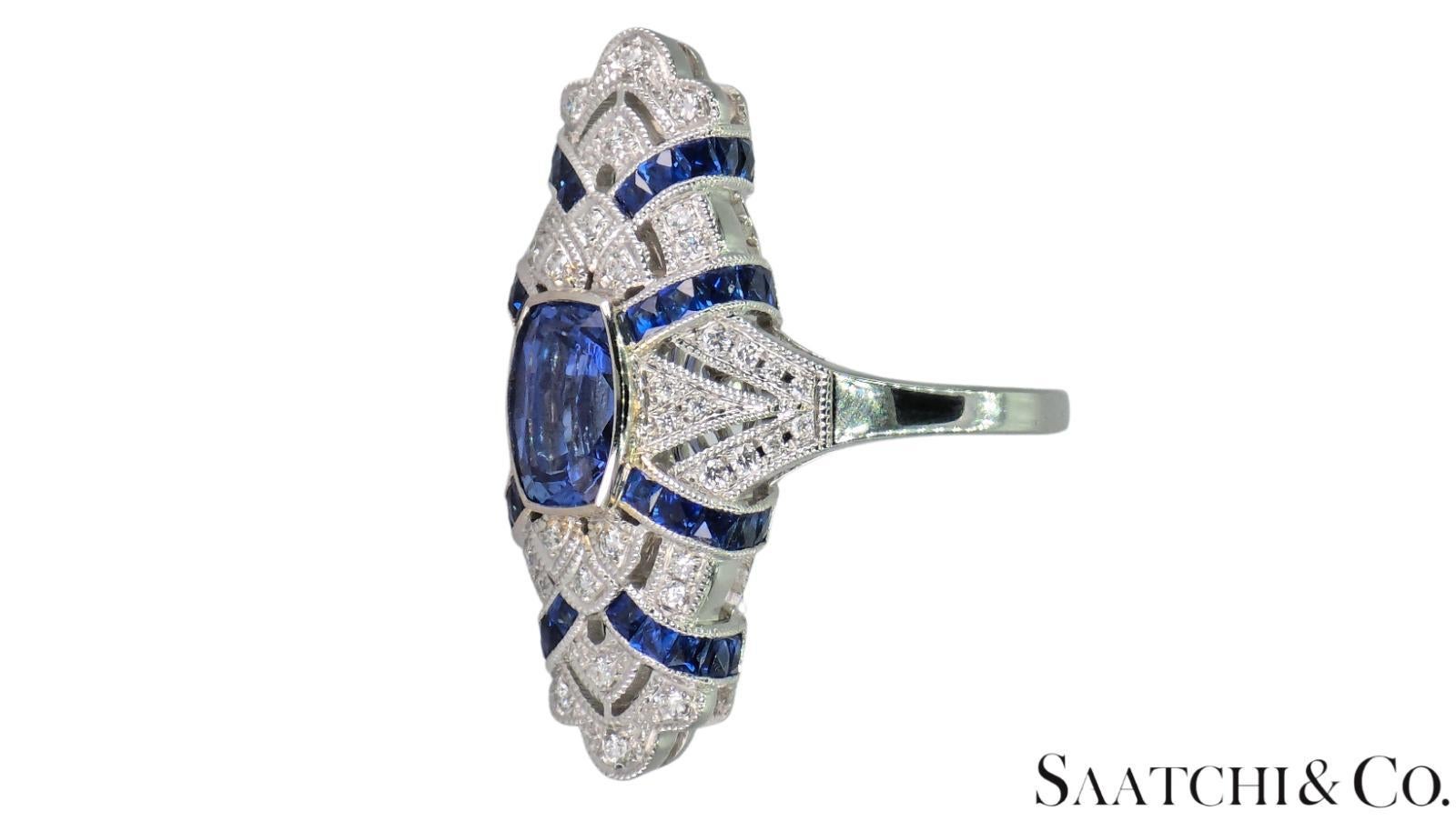 Taglio rotondo Stupendo anello in oro bianco 18K 750 - Diamante naturale VVS e zaffiro blu: Anello in vendita
