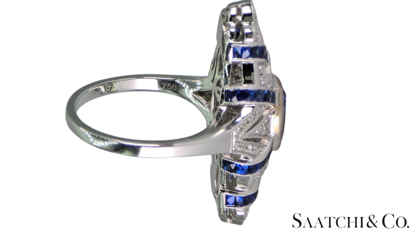 Stupendo anello in oro bianco 18K 750 - Diamante naturale VVS e zaffiro blu: Anello in vendita 1