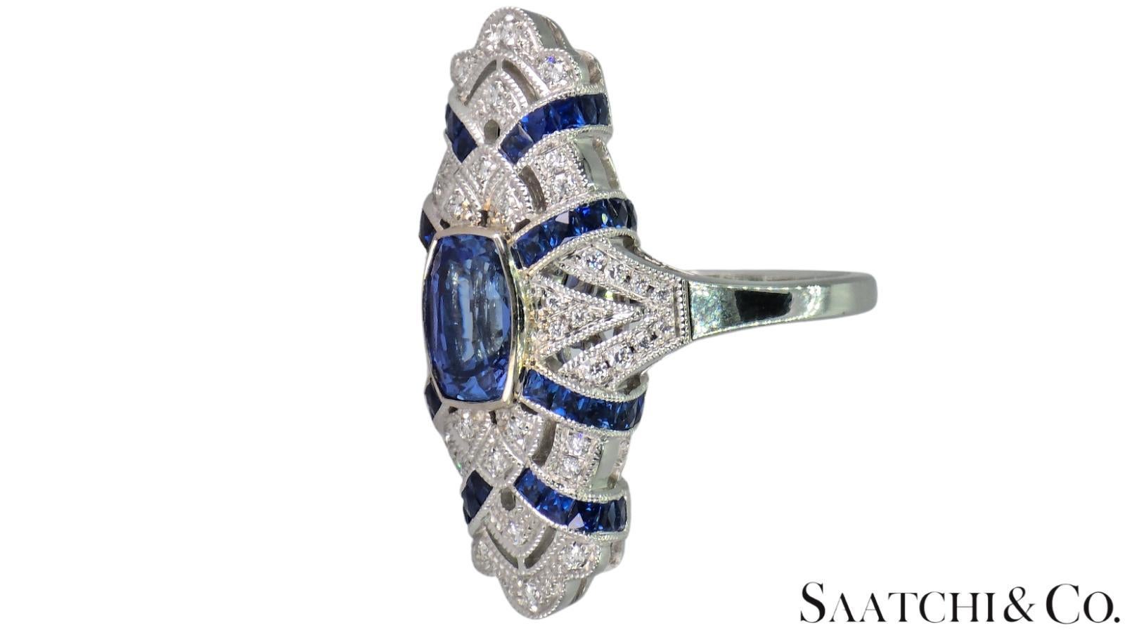 Stupendo anello in oro bianco 18K 750 - Diamante naturale VVS e zaffiro blu: Anello in vendita 2