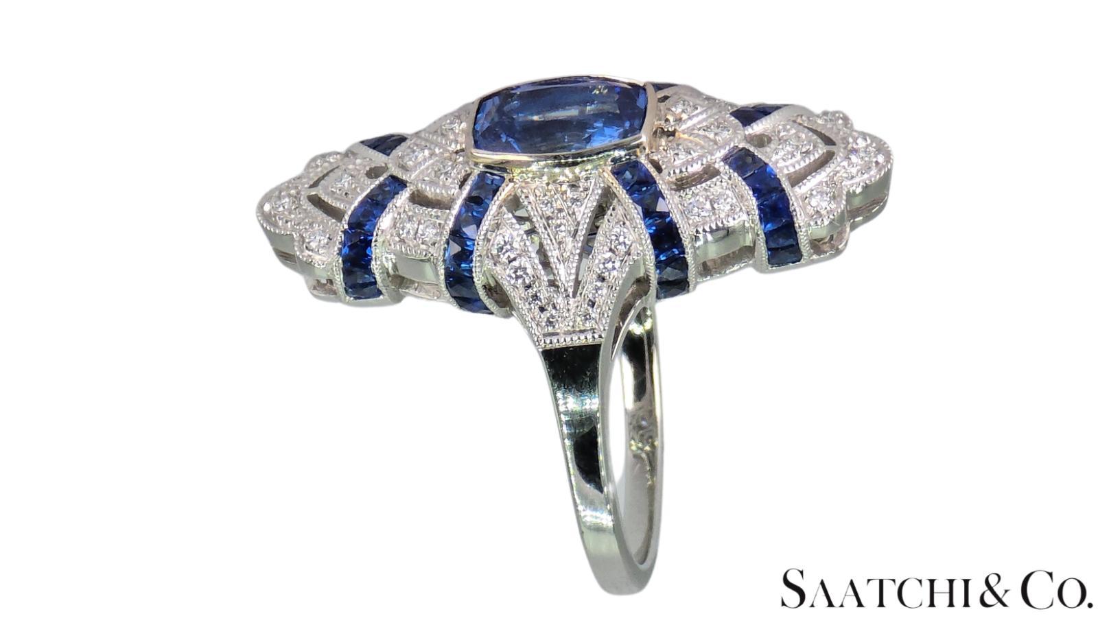 Stupendo anello in oro bianco 18K 750 - Diamante naturale VVS e zaffiro blu: Anello in vendita 3