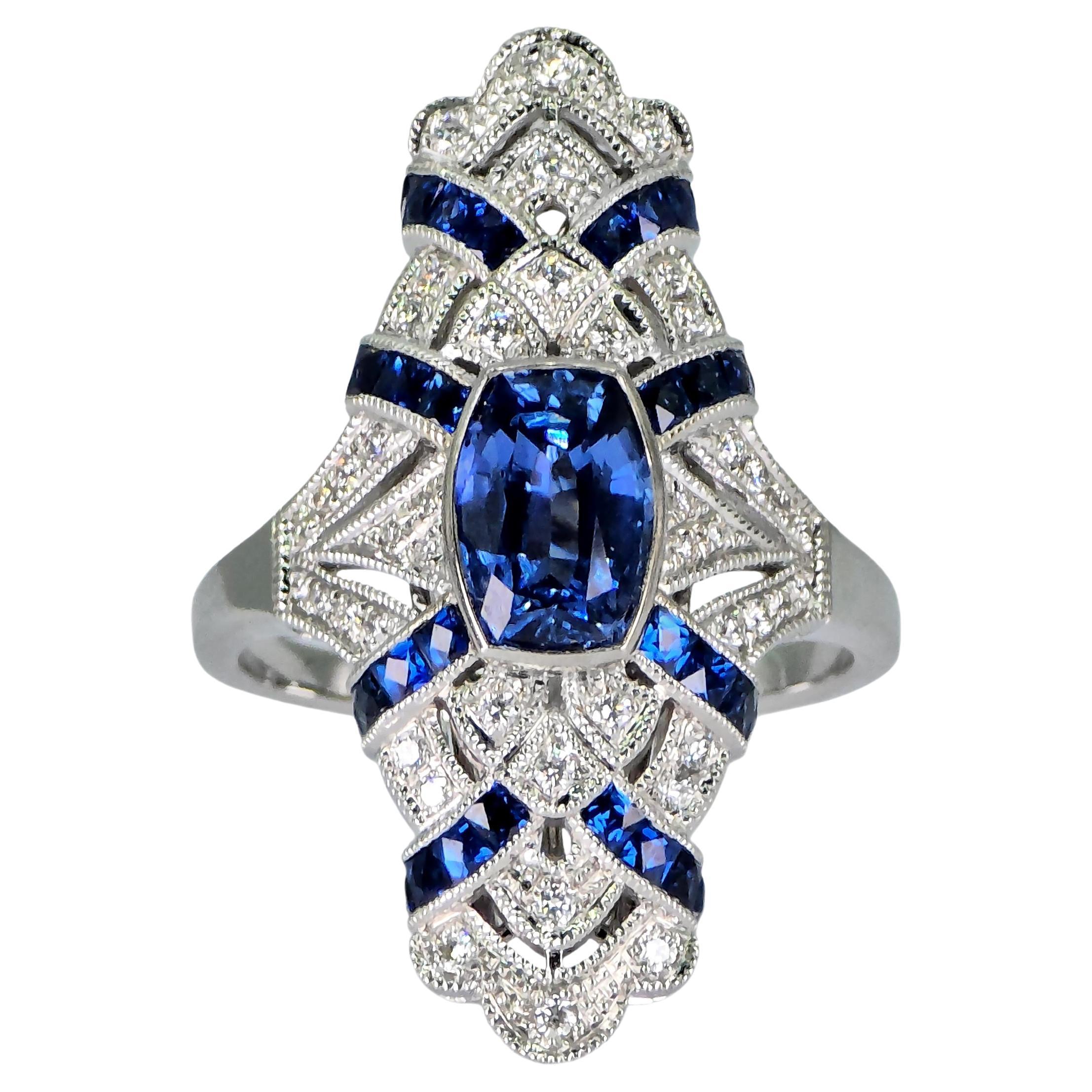 Stupendo anello in oro bianco 18K 750 - Diamante naturale VVS e zaffiro blu: Anello