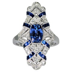 Stupendo anello in oro bianco 18K 750 - Diamante naturale VVS e zaffiro blu: Anello