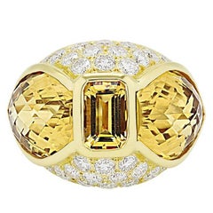 18 Karat Gold 5.00 Carat Citrine Diamond F-G/VVS-VS Diamond Statement Ring