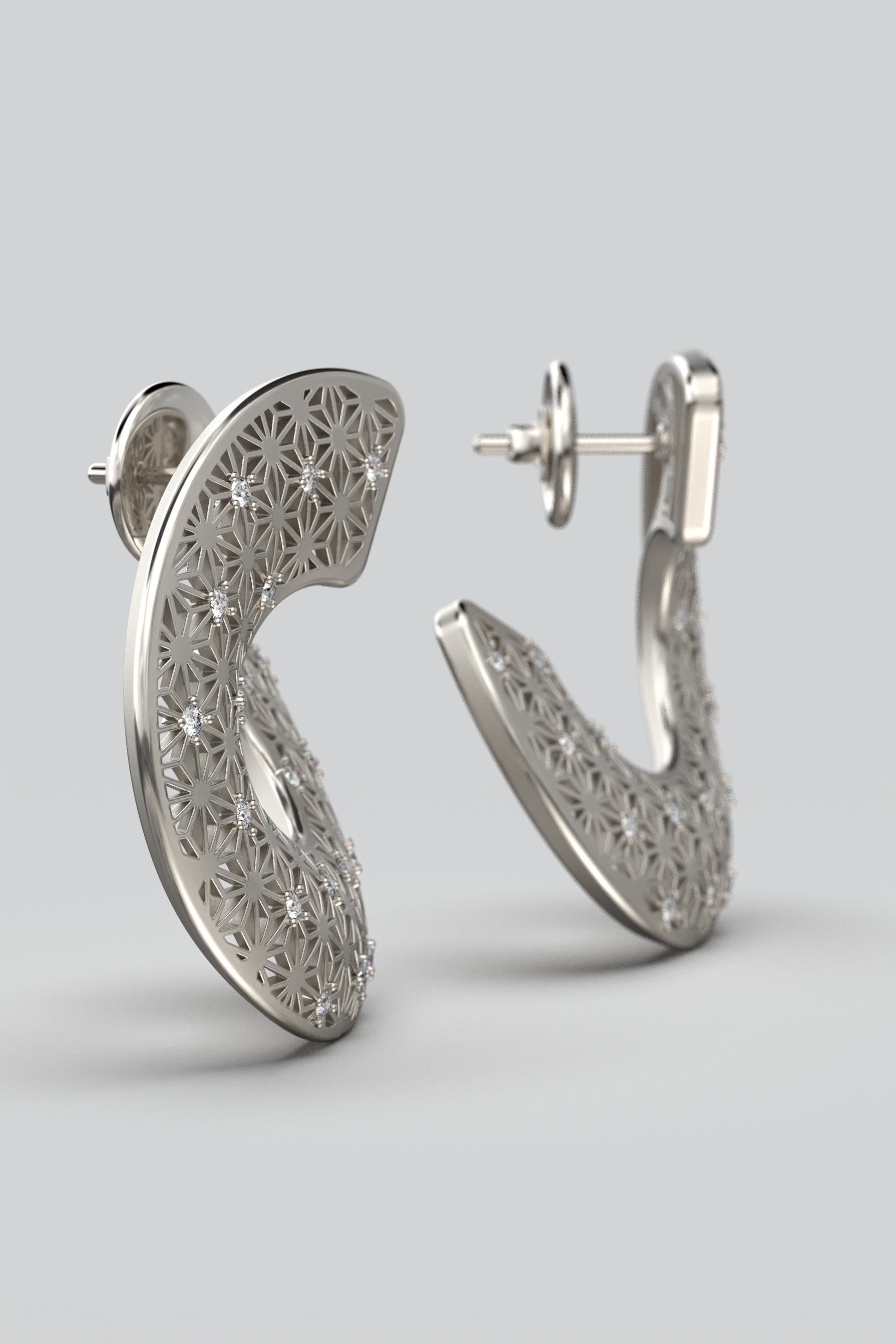 Women's or Men's Stunning 18k Gold Diamond Earrings Made in Italy by Oltremare Gioielli For Sale