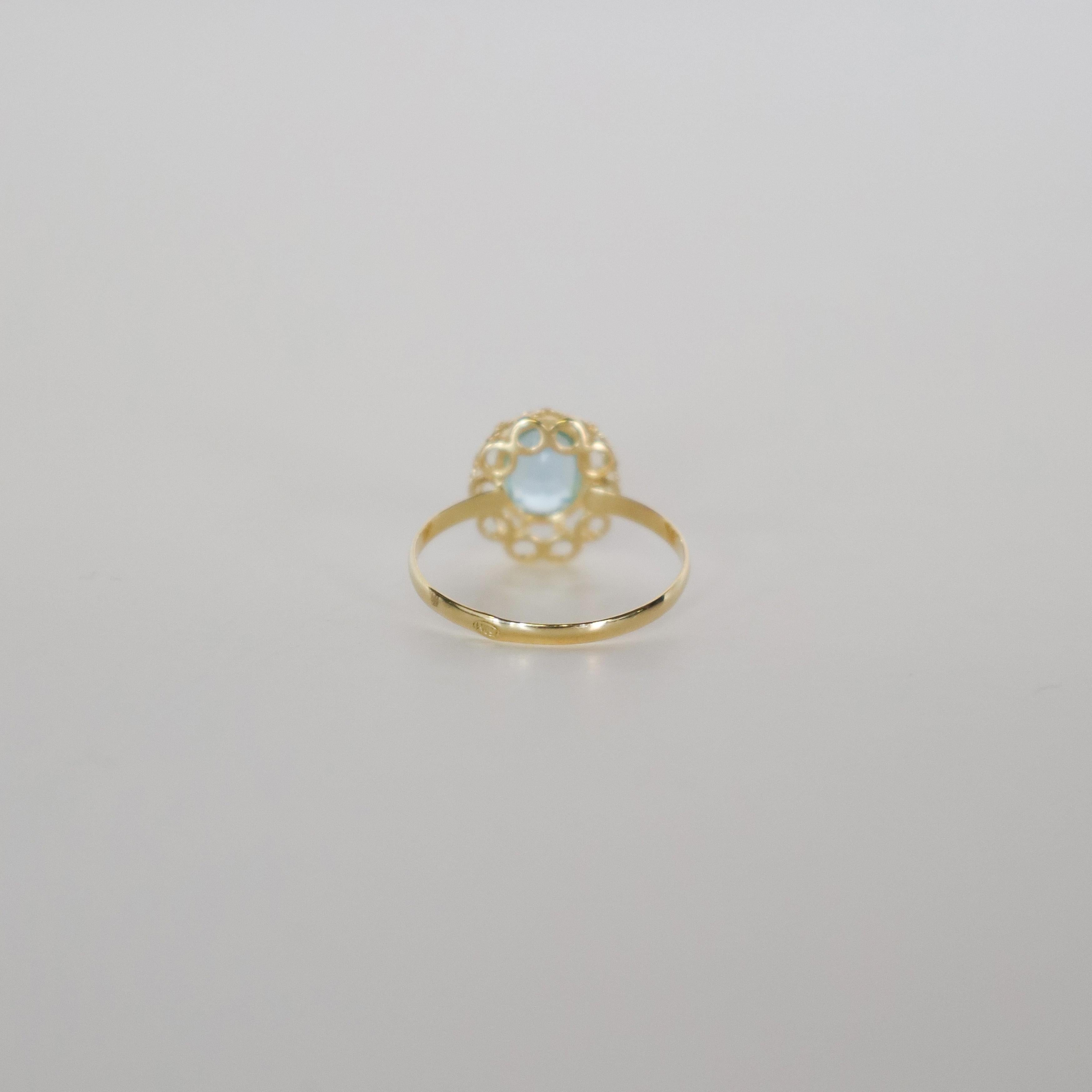 Ring aus 18k Gelbgold mit natürlichem Blautopas im Brillantschliff 1