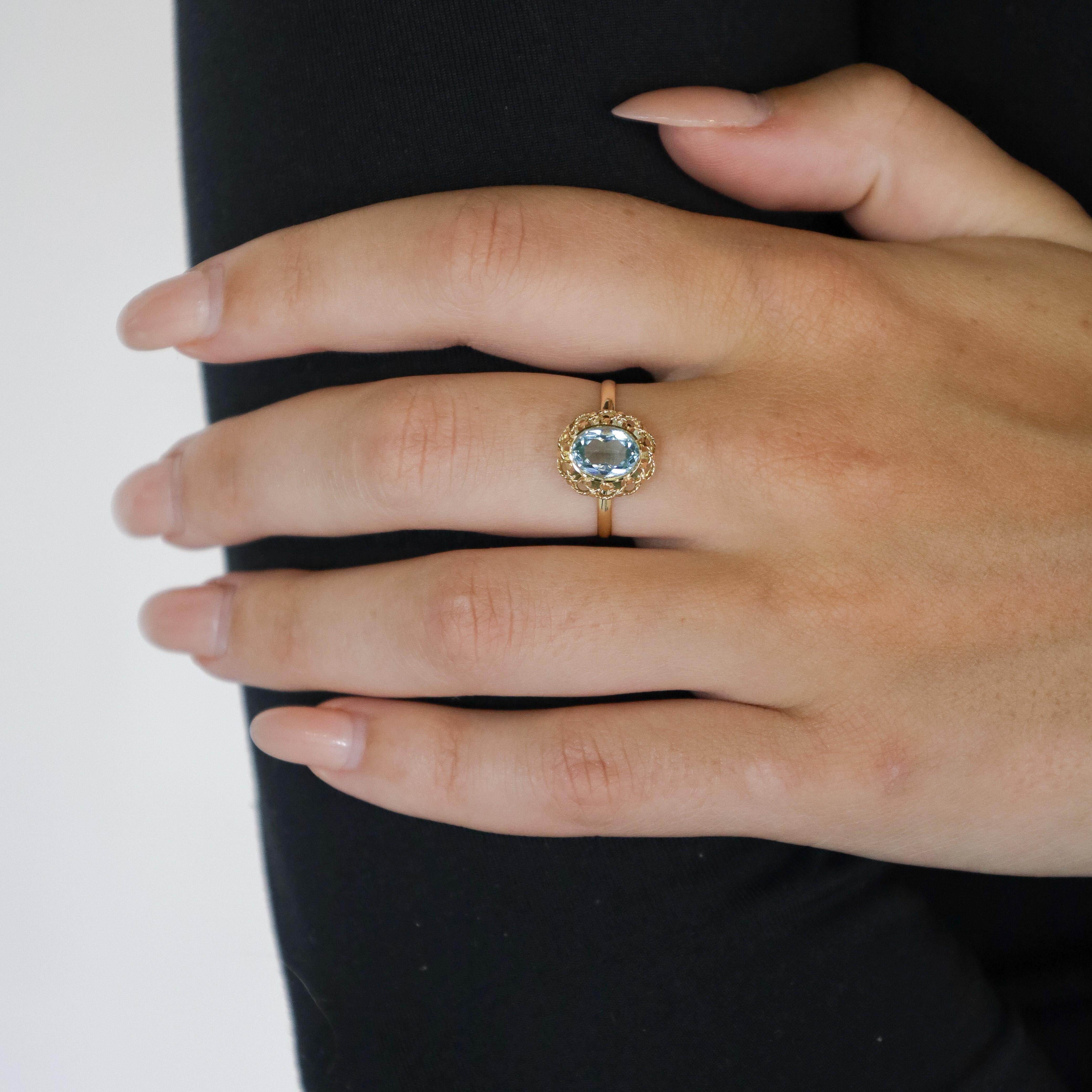 Ring aus 18k Gelbgold mit natürlichem Blautopas im Brillantschliff 4