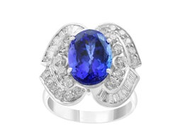 Stunning 18K White Gold Tanzanite Halo Ring with Diamonds, India