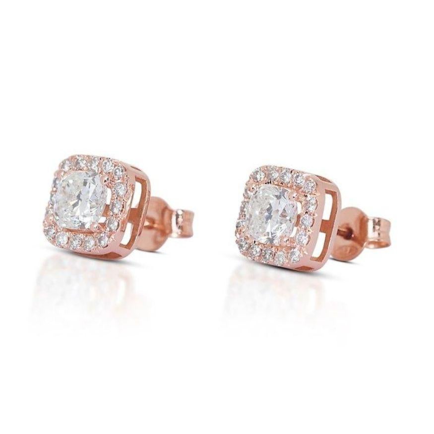 Cushion Cut Stunning 18K Pink Gold Ring with 2.05ct Natural Diamonds For Sale