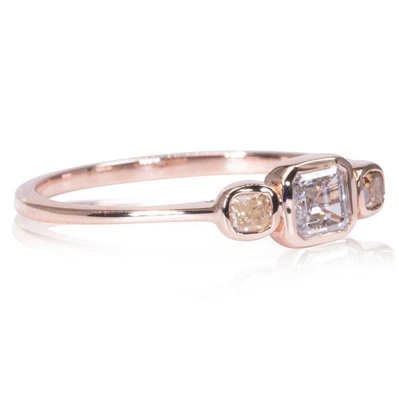 Asscher Cut Stunning 18K Rose Gold 3 Stone Ring with 0.57 ct Natural Diamond-AIG Certificate