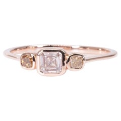 Stunning 18K Rose Gold 3 Stone Ring with 0.57 ct Natural Diamond-AIG Certificate
