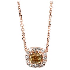Stunning 18k Rose Gold Halo Fancy Necklace 0.29 Ct Natural Diamonds AIG Cert