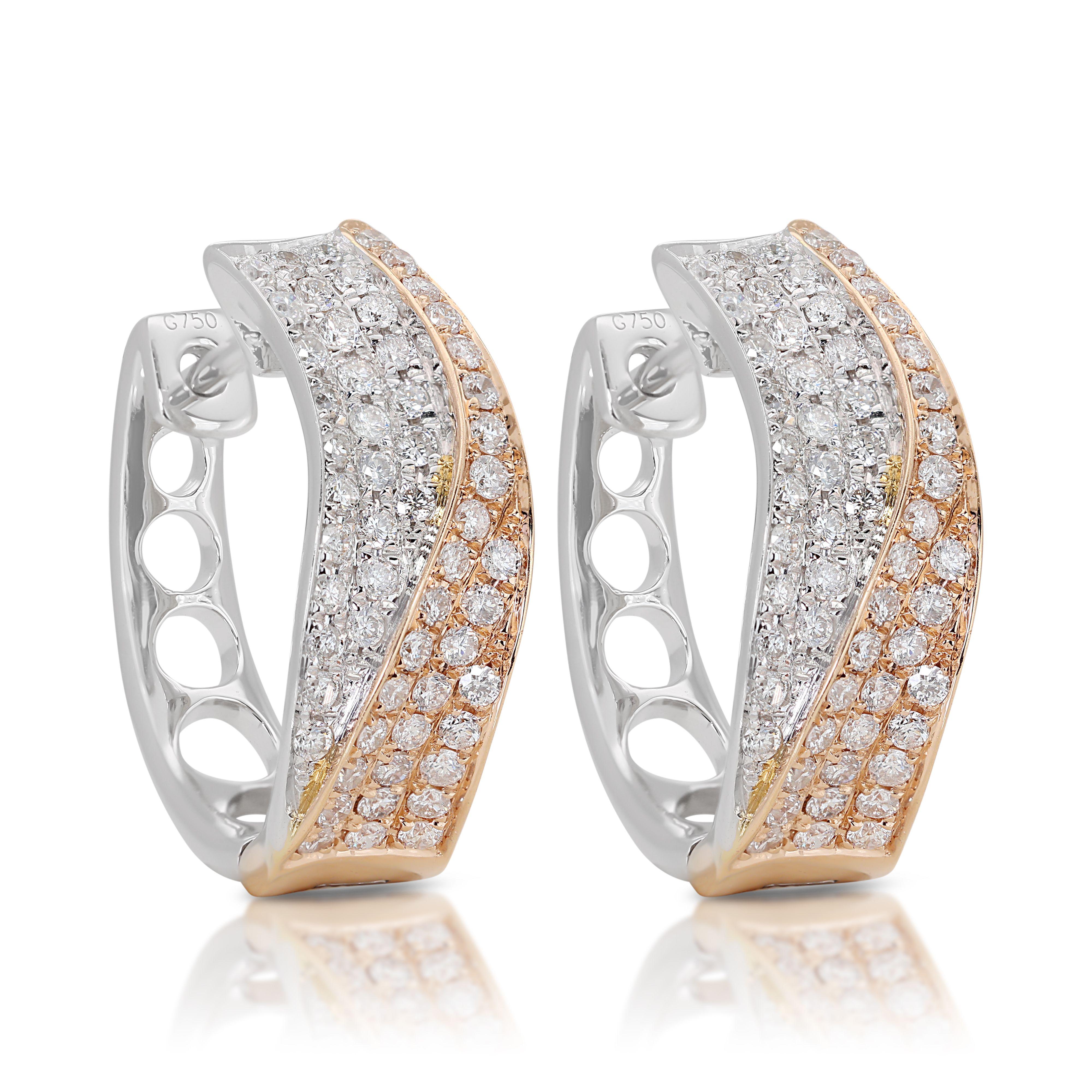 Atemberaubende 18K zweifarbige 1,12 Karat Diamant-Ohrringe mit Steckern (Rundschliff) im Angebot