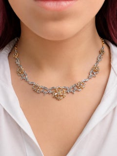 Splendida collana a fiori di diamanti taglio rosa in 18 carati bicolore da 5,97 carati - 16,5 pollici