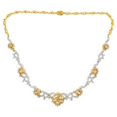 Splendida collana a fiori di diamanti taglio rosa in 18 carati bicolore da 5,97 carati - 16,5 pollici