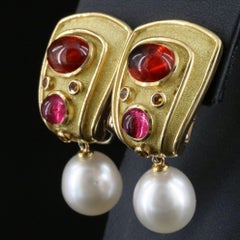 Atemberaubende Vintage-Ohrringe von Leo de Vroomen aus 18-karätigem Gold mit wandelbaren Perlen-Cabochons