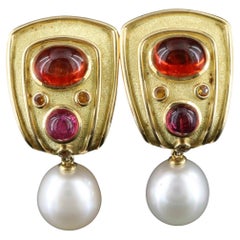 Atemberaubende Vintage-Ohrringe von Leo de Vroomen aus 18-karätigem Gold mit wandelbaren Perlen-Cabochons