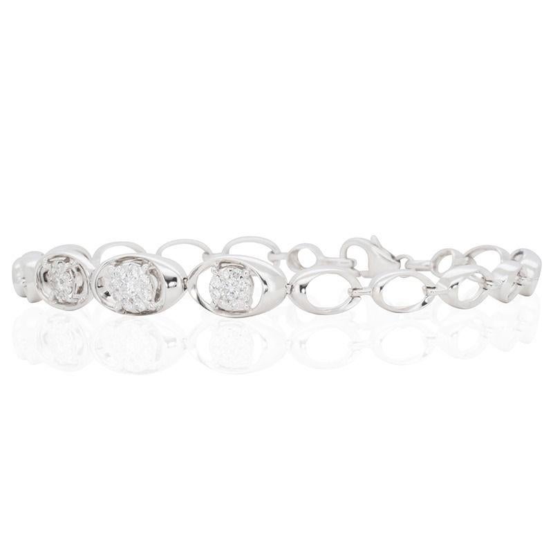 A beautiful bracelet with a dazzling 0.1 carat round brilliant natural diamond. It has 0.3 carat of side diamonds which add more to its elegance. The jewelry is made of 18k white gold with a high quality polish. It comes with NGI certificate and a