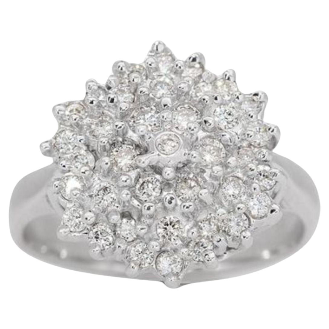Stunning 18k White Gold Cluster Flower Ring with 2.22 Carat Natural Diamonds For Sale