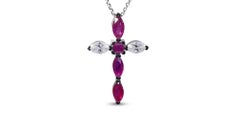 Stunning 18k White Gold Cross Necklace 0.27 Ct Natural Diamond 
Rubies, AIG Cert