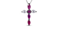 Stunning 18k White Gold Cross Necklace 0.27 Ct Natural Diamond & Rubies, AIG Cert