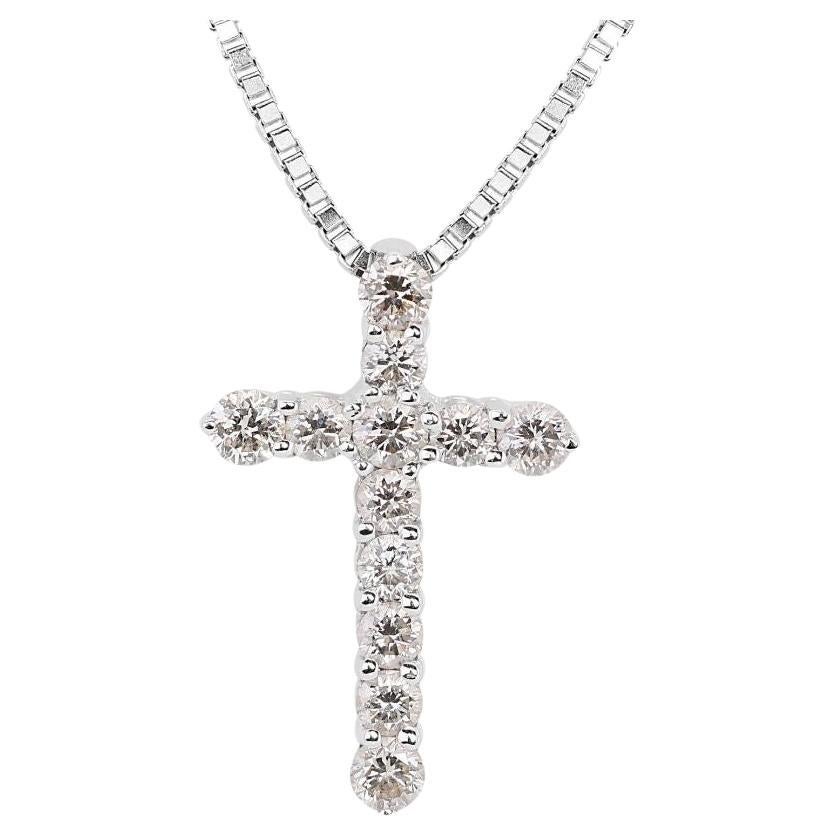Superbe pendentif croix en or blanc 18 carats avec diamants 0,41 carat - chaîne non incluse en vente