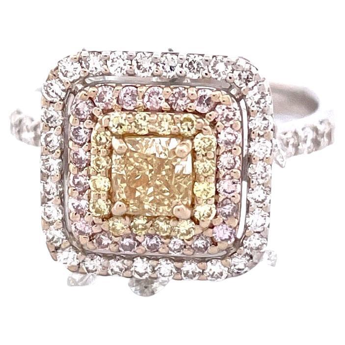Stunning 18k White Gold Diamond Halo Ring For Sale