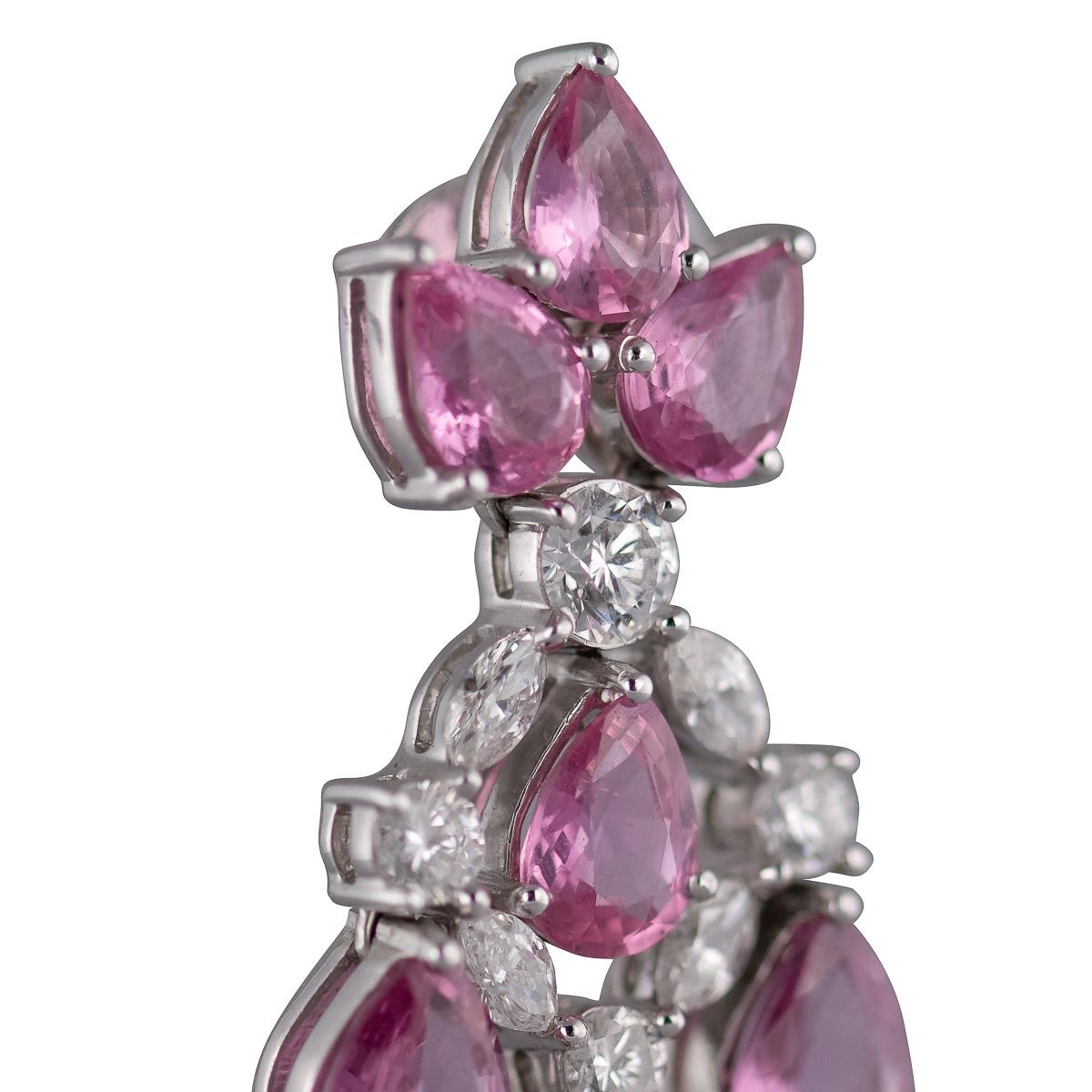 Pear Cut Stunning 18 Karat White Gold, Diamond and Pink Sapphire Earrings For Sale