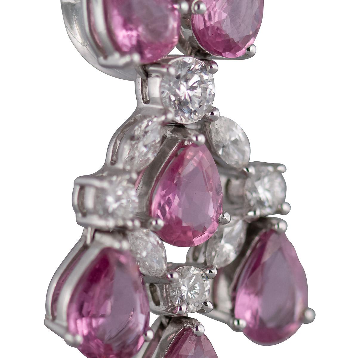Stunning 18 Karat White Gold, Diamond and Pink Sapphire Earrings In Good Condition For Sale In London, London