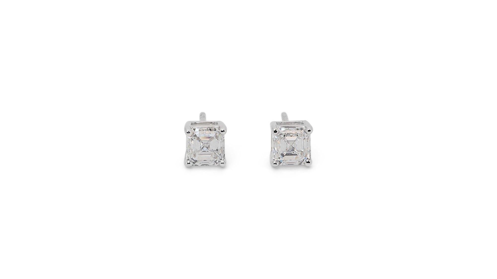 Taille ronde Superbe or blanc 18 carats - Boucles d'oreilles - Certificat GIA de 1,40 carat de diamant naturel  en vente