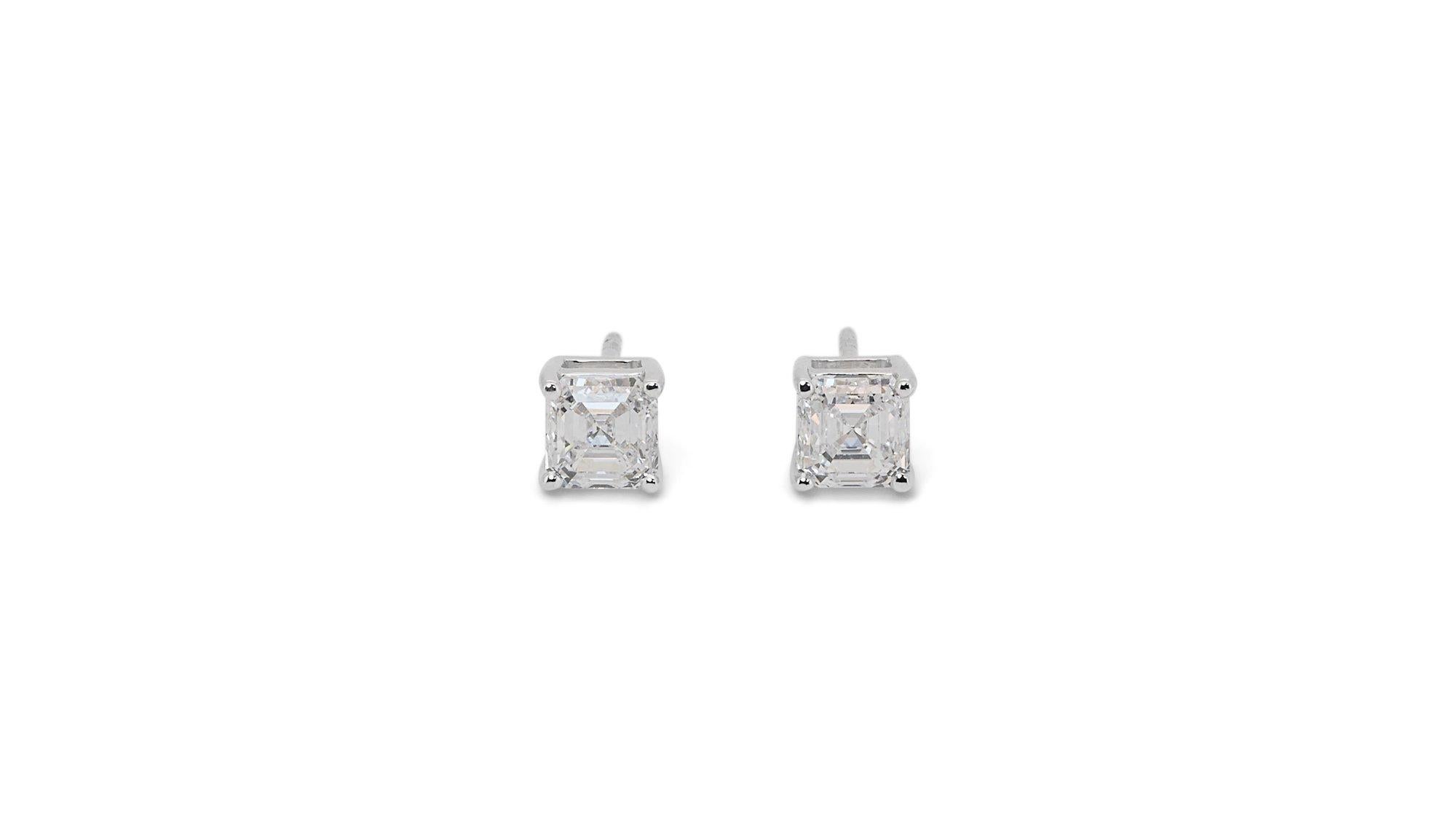 Superbe or blanc 18 carats - Boucles d'oreilles - Certificat GIA de 1,40 carat de diamant naturel  en vente 1