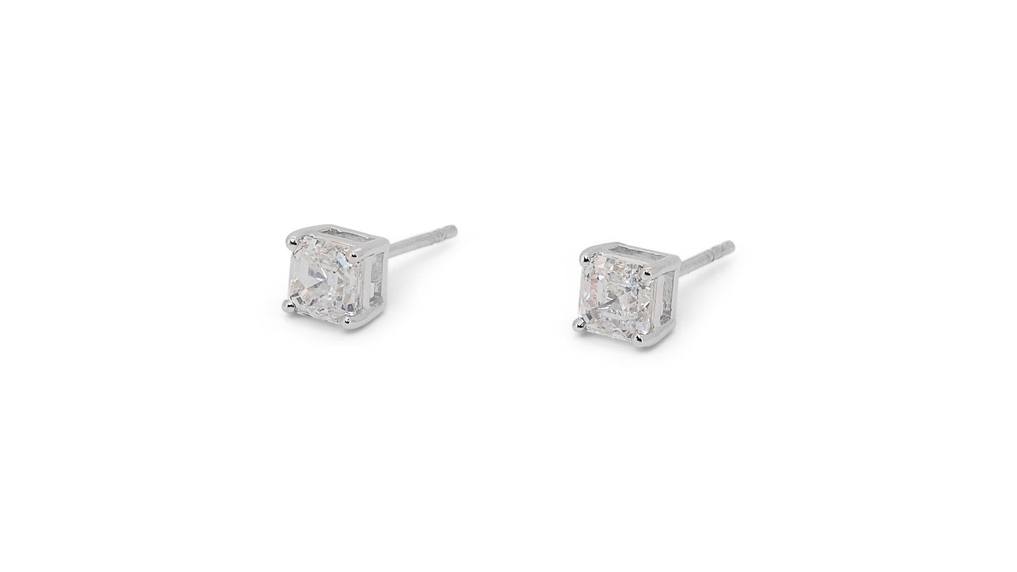 Superbe or blanc 18 carats - Boucles d'oreilles - Certificat GIA de 1,40 carat de diamant naturel  en vente 2