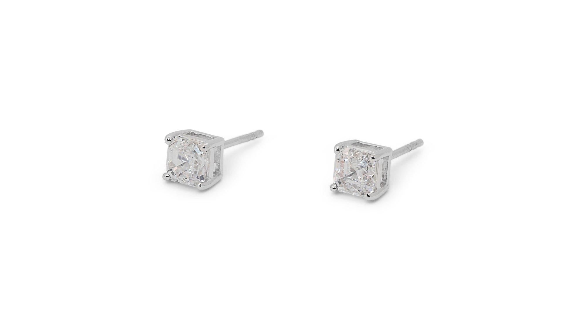 Stunning 18k White gold - Earrings - 1.40 ct Natural Diamond GIA Certificate 1