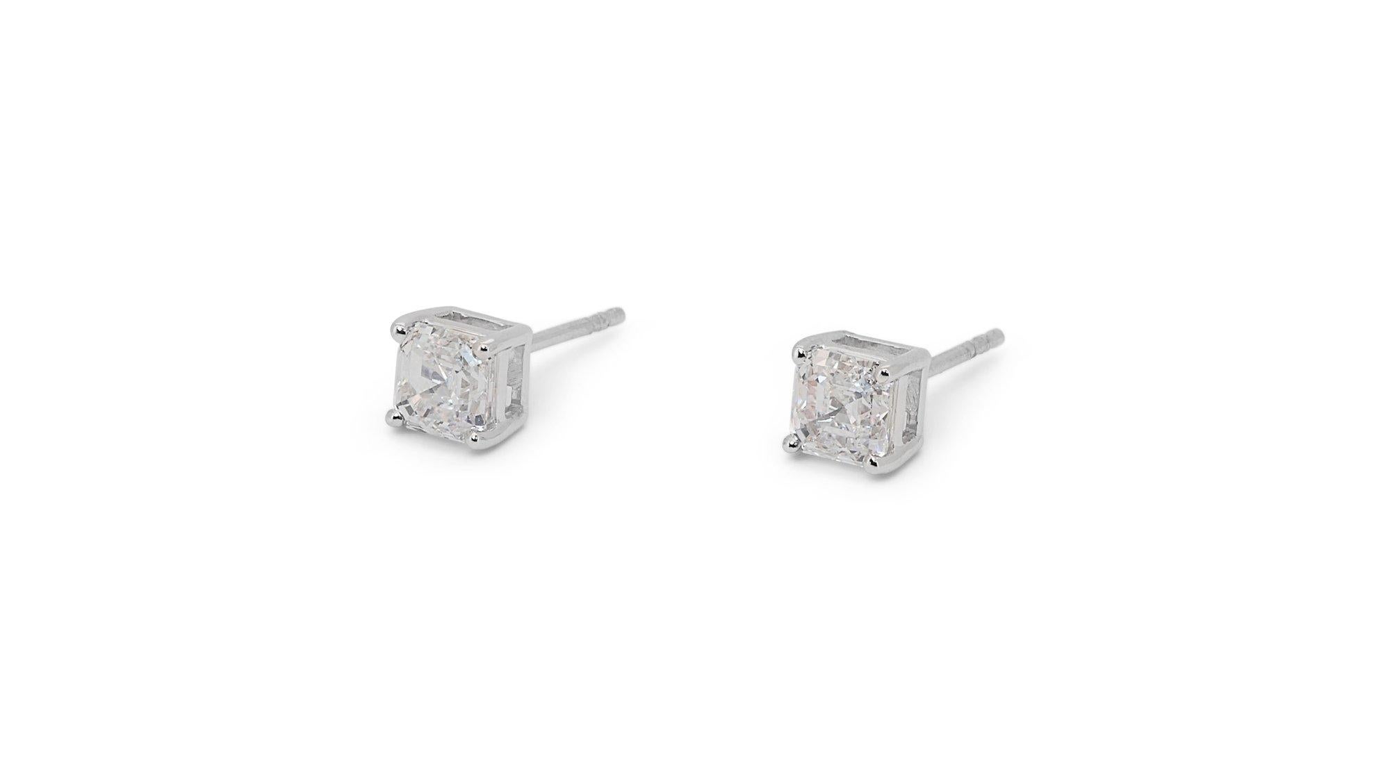 Stunning 18k White gold - Earrings - 1.40 ct Natural Diamond GIA Certificate  For Sale 1