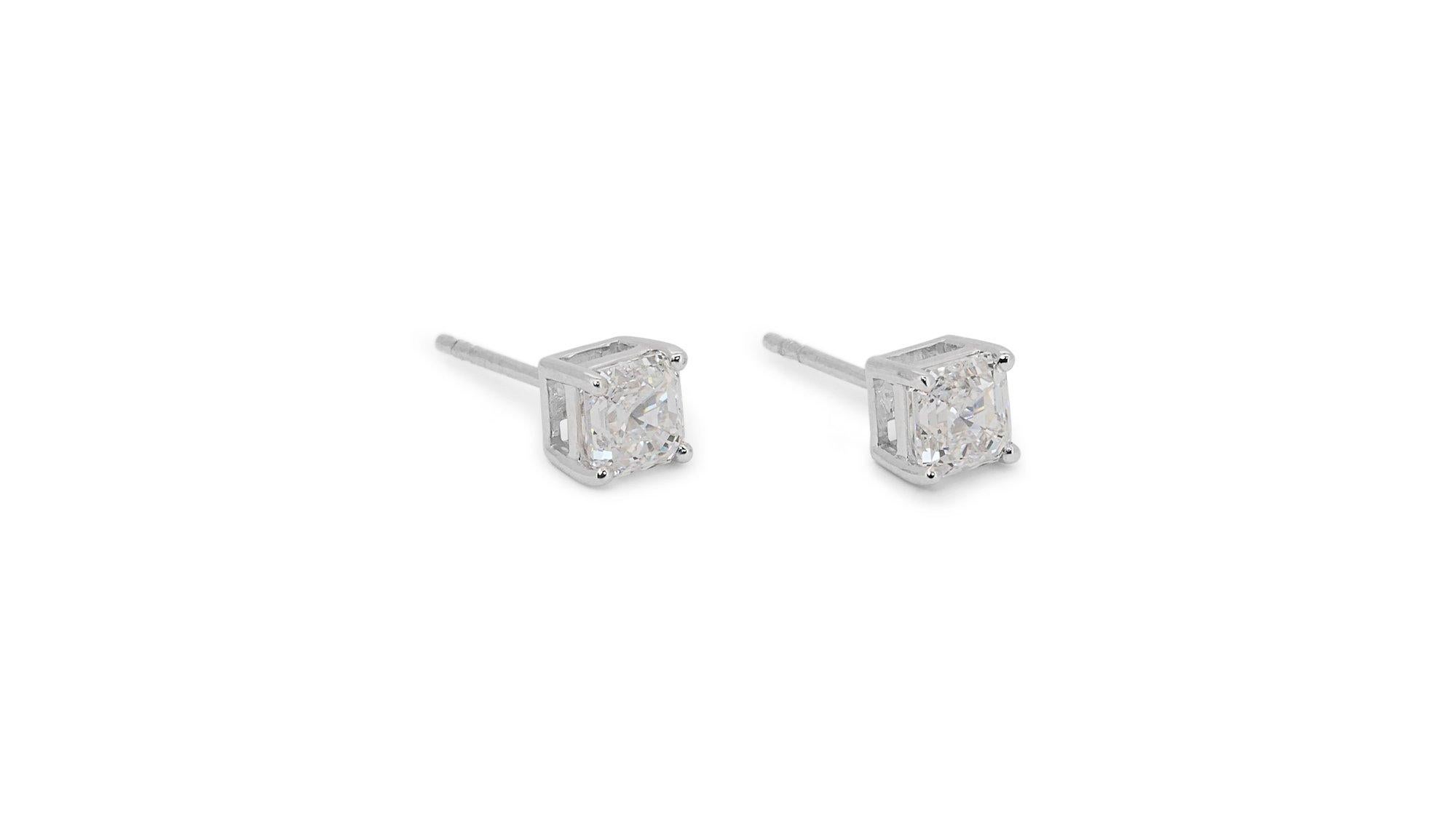 Superbe or blanc 18 carats - Boucles d'oreilles - Certificat GIA de 1,40 carat de diamant naturel  en vente 3