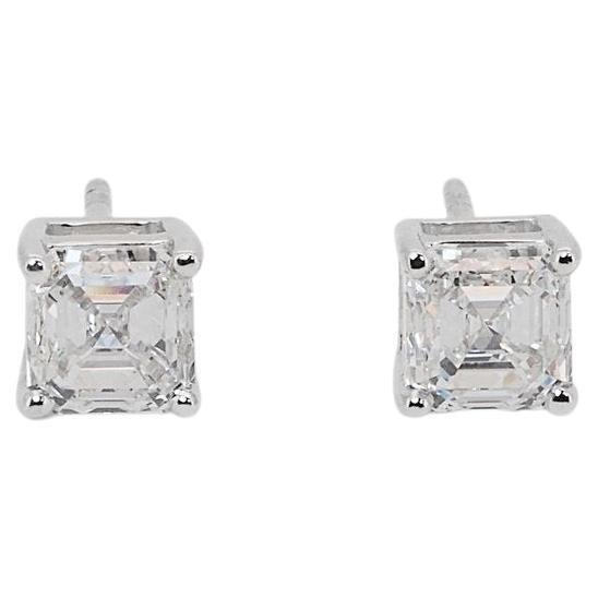 Superbe or blanc 18 carats - Boucles d'oreilles - Certificat GIA de 1,40 carat de diamant naturel  en vente
