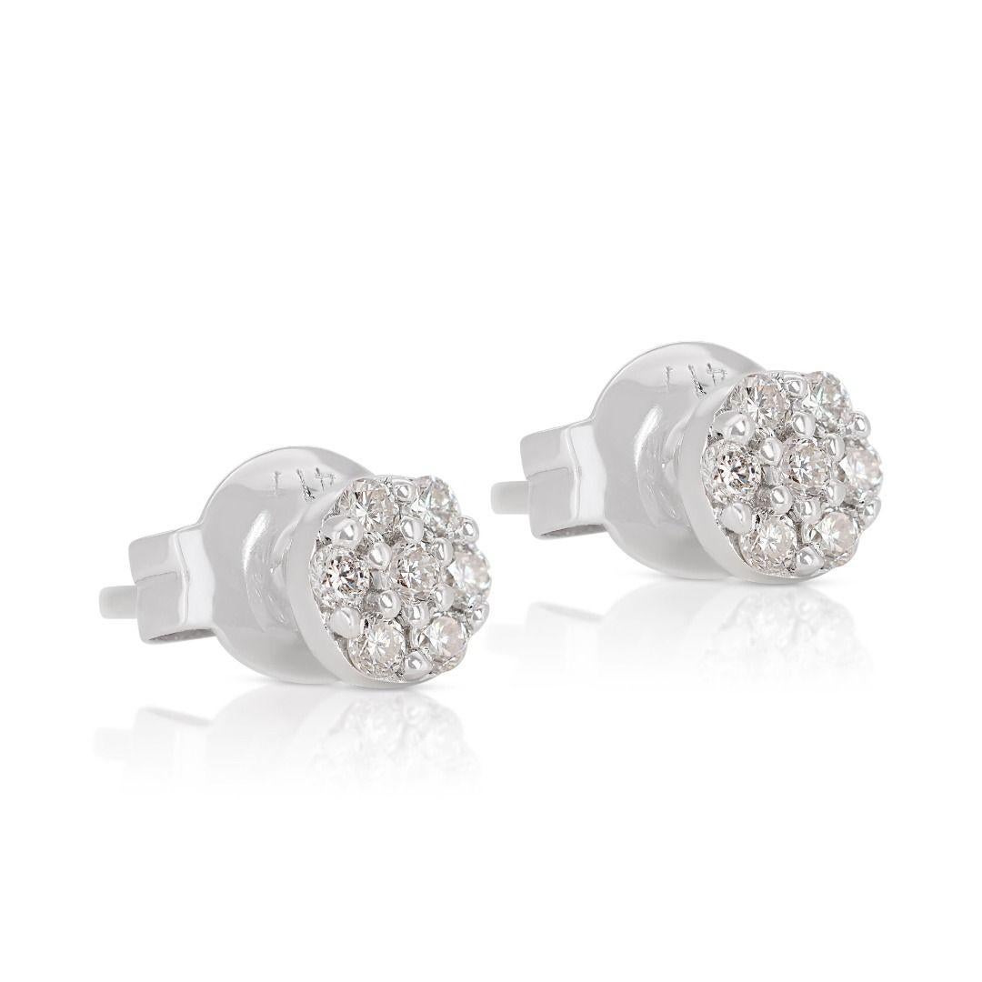 Round Cut Stunning 18K White Gold Earrings with 0.14ct Round Brilliant Natural Diamond For Sale