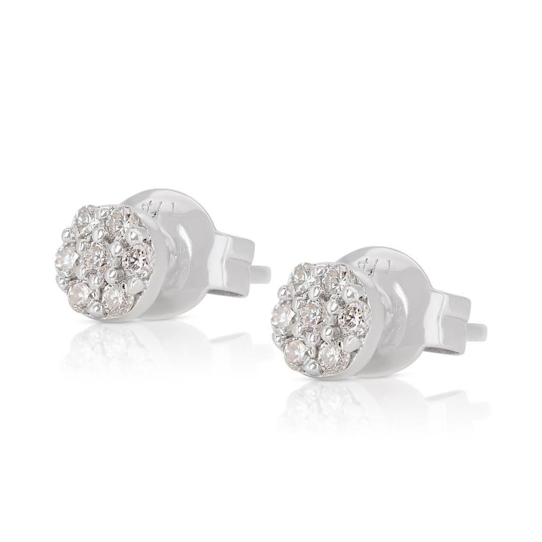 Stunning 18K White Gold Earrings with 0.14ct Round Brilliant Natural Diamond In New Condition For Sale In רמת גן, IL