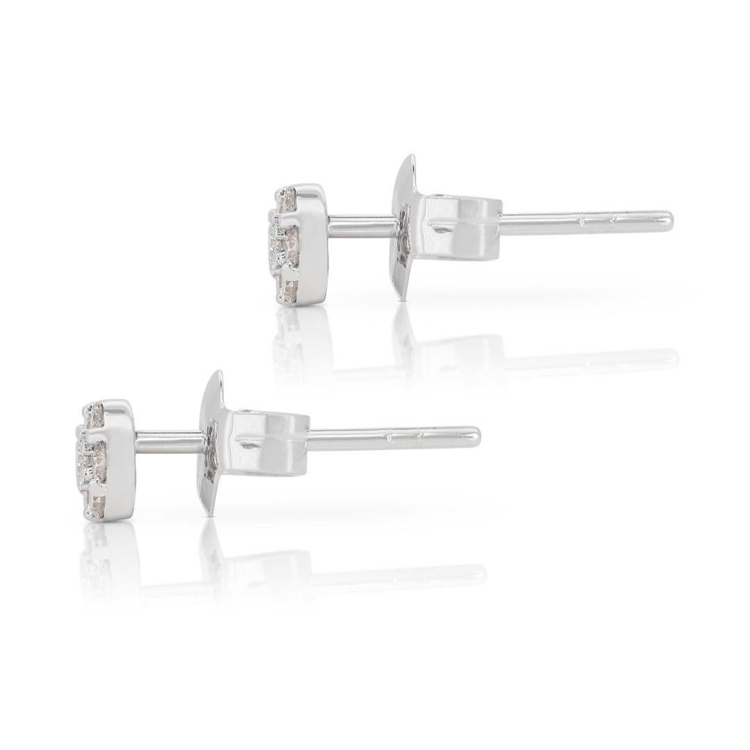 Women's Stunning 18K White Gold Earrings with 0.14ct Round Brilliant Natural Diamond For Sale