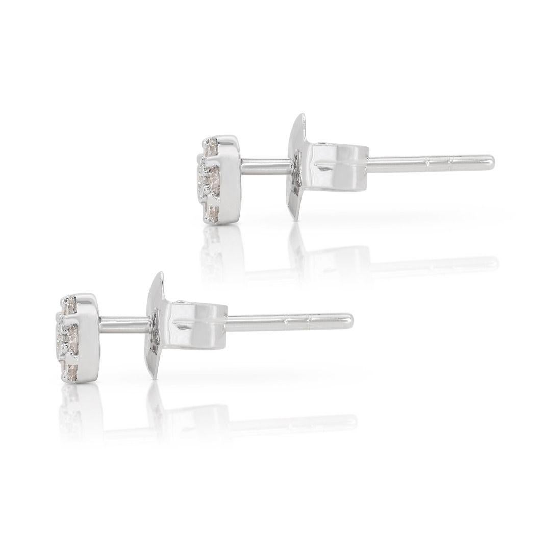 Boucles d'oreilles Whiting en or blanc 18 carats avec diamant naturel rond et brillant de 0,14 carats Pour femmes en vente